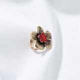 NEW VINTAGE RINGS Vintage Bohemia Flower Rose Red Crystal Gold Adjustable Ring - The Jewellery Supermarket