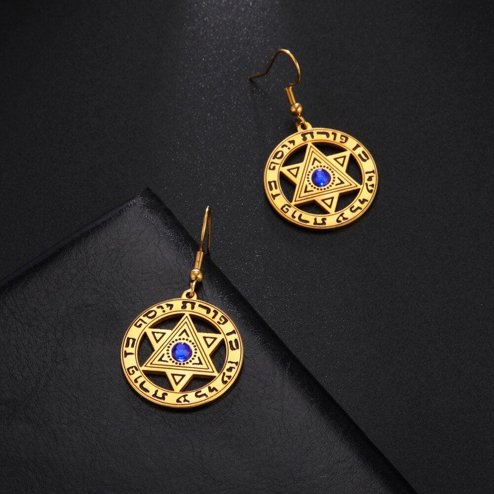 NEW Vintage Hebrew Pentagram Star of David Charming Stainless Steel Drop Earrings For Women - The Jewellery Supermarket