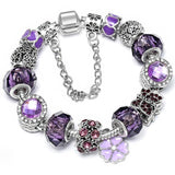 Popular Purple Charm Bracelet with Purple Crystal Beads and Butterfly Pendant Bracelet for Women