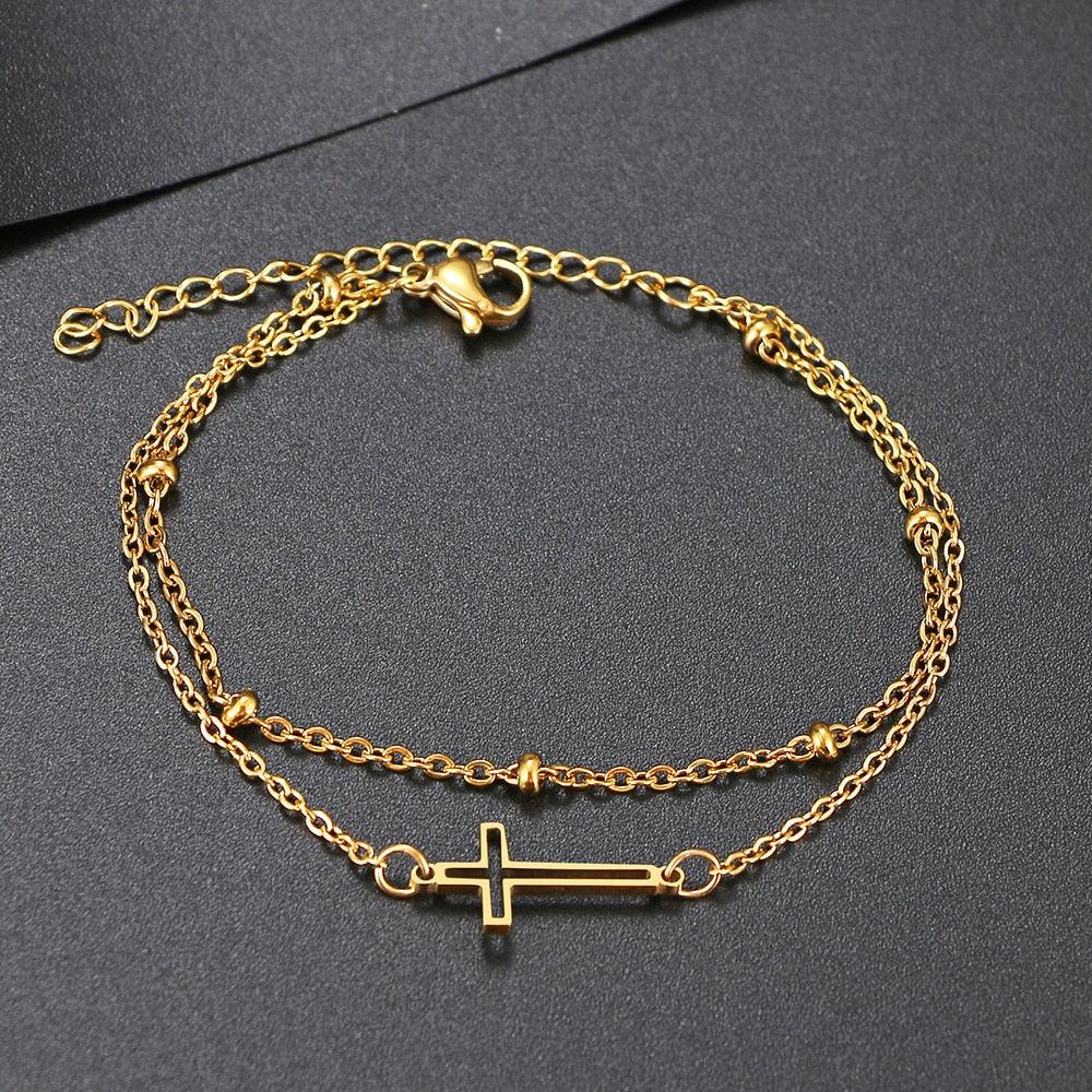 NEW Classic Fashion Style Double Layer Stainless Steel Cross Bracelets For Women Fine Fashion Jewellery - The Jewellery Supermarket