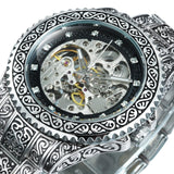 Top Brand Luxury Hand Engraved Mechanical Automatic Vintage Gold Skeleton Watch