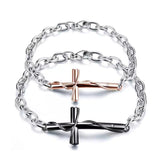 Fashion Rose Gold Black Color Stainless Steel High Quality Cross Winding Couple Bracelets - Christian Jewellery