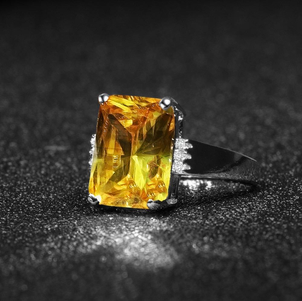 NEW VINTAGE RINGS - Geometry Rectangle Large Yellow Gemstones Fashion Vintage Ring - The Jewellery Supermarket