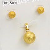 New Design Stainless Steel Scrub Gold Colour Round Ball Pendant Necklace Earring Sets - The Jewellery Supermarket