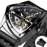 NEW - Luxury Men Gold Black Triangle Skeleton Automatic Mechanical Wristwatch Irregular Watch - The Jewellery Supermarket