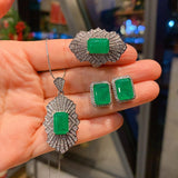 NEW ARRIVAL - Retro Style Sterling Silver Lab Emerald Gemstone High Carbon Diamond Luxury Jewellery Set