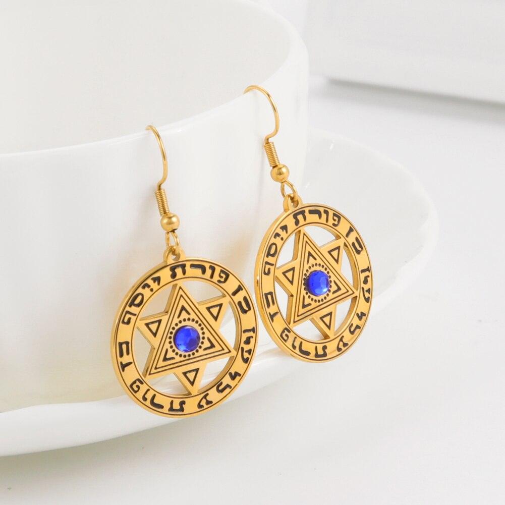 NEW Vintage Hebrew Pentagram Star of David Charming Stainless Steel Drop Earrings For Women - The Jewellery Supermarket