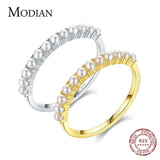 Charming 925 Silver Gold Round Elegant Small Pearl Rings For Anniversary