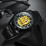 NEW ARRIVAL - Luxury Men Gold Automatic Strap Skeleton Mechanical Skull Watch - The Jewellery Supermarket