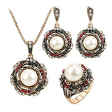 NEW Antique Fashion Gold Crystal Wedding Necklace Earrings Ring -  Vintage Imitation Pearls Jewellery Sets