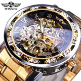 NEW - Luxury Men Blue Stainless Steel Skeleton Transparent Diamond Mechanical Watch - The Jewellery Supermarket