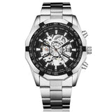 New Luxury Brand Silver Luminous Automatic Mechanical Skeleton White Dial Watch - The Jewellery Supermarket