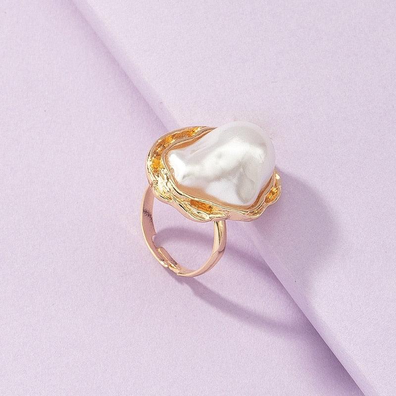 NEW VINTAGE RINGS Big Baroque Pearl Gold Colour Irregular Pearl Knuckle Open Rings For Women - The Jewellery Supermarket
