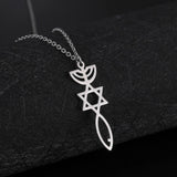 NEW Messianic Pendant Menorah David’s Star with Fish Symbol Carved Jewelry Holy Land - The Jewellery Supermarket