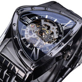 Triangle Skeleton Black Automatic Watch Stainless Steel Men Business Sport Irregular Mechanical Wristwatch