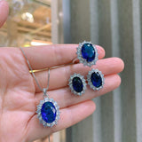 NEW ARRIVALS - Charming Lab Tanzanite Sapphire Gemstone Lab Diamond Fine Jewelry Sets - The Jewellery Supermarket