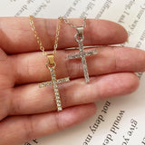 New Zirconia Crystals Christian Cross Necklace Golden Silver Colour Female Pendant Necklace - Religious Jewellery