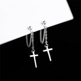 925 Sterling Silver CZ Crystals Tassel Cross Hypoallergenic Stud Earrings For Women - Religious Jewellery