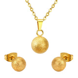 New Design Stainless Steel Scrub Gold Colour Round Ball Pendant Necklace Earring Sets - The Jewellery Supermarket