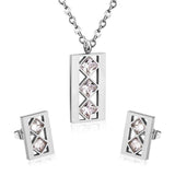 NEW DESIGN Geometry Stainless Steel CZ Crystal Pendant Necklace Earrings Fashion Jewellery Set