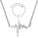 New Design Gold Colour Heart Beat Pendant Necklace Earrings Stainless Steel Chains Jewellery Sets