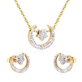 NEW DESIGN Stainless Steel Gold Colour Moon and Star Necklace Stud Earring CZ Crystal Fashion Jewellery Sets