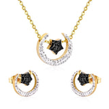NEW DESIGN Stainless Steel Gold Colour Moon and Star Necklace Stud Earring CZ Crystal Fashion Jewellery Sets - The Jewellery Supermarket