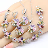 Special Present - Multicolor Flower Shape Silver Color Jewelry Set