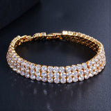 NEW Quality 3 Row Yellow Gold Colour AAA+ Cubic Zirconia Diamonds Luxury Tennis Bracelet