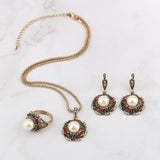 NEW Antique Fashion Gold Crystal Wedding Necklace Earrings Ring - Vintage Imitation Pearls Jewellery Sets - The Jewellery Supermarket