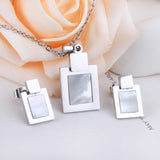 New Design Stainless Steel Square Shell Pendant Necklace Earrings Gold Colour Necklace Earrings  Jewellery set - The Jewellery Supermarket