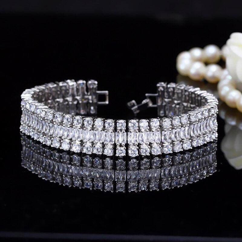 NEW High Quality Silver Color Round And Square AAA+ Cubic Zirconia Diamonds Big Tennis Bracelets - The Jewellery Supermarket