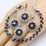 Super Gift Idea - 925 Silver Dark Blue Created Sapphire Jewellery Set