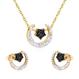 NEW DESIGN Stainless Steel Gold Colour Moon and Star Necklace Stud Earring CZ Crystal Fashion Jewellery Sets - The Jewellery Supermarket