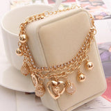 New Multilayers Gold Colour Chain Heart Crystal Charm Bracelets For Women