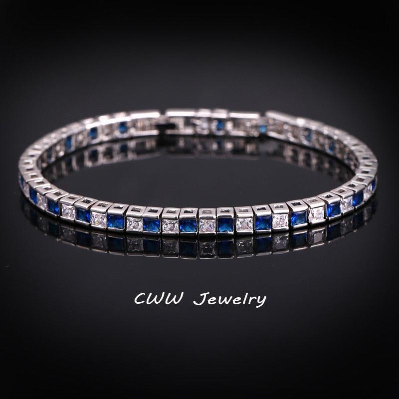 Top Brand Square AAA+ Cubic Zirconia Simulated Diamonds White Gold Color Princess Cut Tennis Bracelets - The Jewellery Supermarket