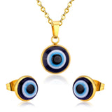 New Design Women Earring And Necklace Stainless Steel Lucky Blue Eyes Pendant Necklace Earring Jewellery Set