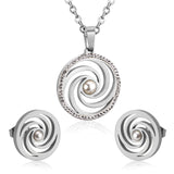New Design Crystal Stainless Steel Imitation Pearl Round Pendant Necklace Jewellery Sets