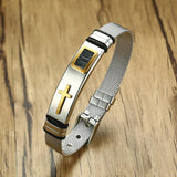 Watch Band Design Stainless Steel Cross Prayer Adjustable Length Unisex Bracelet - Christian Jewellery - The Jewellery Supermarket