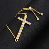 Best Seller -Crucifix Jesus Christian Horizontal Sideways Cross Bracelets - Gold adjustable Religious Bracelet