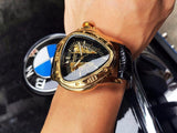 NEW - Luxury Men Golden SteampunkTriangle Skeleton Movement Mechanical Wrist Watch - The Jewellery Supermarket
