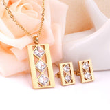 NEW DESIGN Geometry Stainless Steel CZ Crystal Pendant Necklace Earrings Fashion Jewellery Set - The Jewellery Supermarket