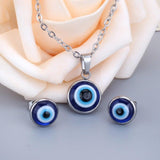 New Design Women Earring And Necklace Stainless Steel Lucky Blue Eyes Pendant Necklace Earring Jewellery Set - The Jewellery Supermarket
