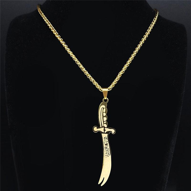 NEW Islam Broadsword Gold Color Stainless Steel Chain Long Necklaces Pendants - The Jewellery Supermarket