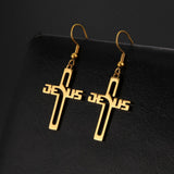 Stainless Steel Christian Jesus Cross Dangle Drop Earrings for Women - Religious Jewellery