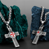 Retro 316L Stainless Steel Cross Shield Drop Red and White Pendant Necklace - Christian Fashion Jewellery