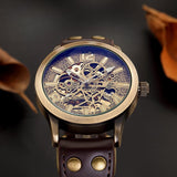NEW - Mens Gold Mechanical Skeleton Steampunk Genuine Leather Watch - The Jewellery Supermarket