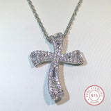 Classic Handmade Big Cross 925 Sterling Silver AAA+ Cubic Zirconia Diamonds Vintage Pendant Necklace