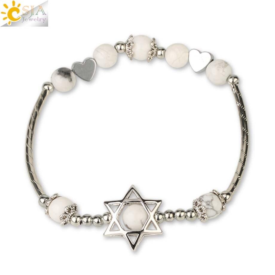 NEW Natural Stone Hexagram Round Bead Crystal Quartz Star of David Heart Charming Bracelets - The Jewellery Supermarket