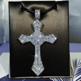 925 Silver Classic Cross Micro-Inlaid AAA+ Zircon Sweater Chain Pendant Necklace - Religious Jewellery